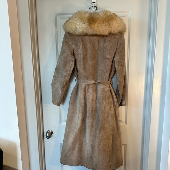 Vintage RARE 70’s Penny Lane Genuine Suede & Fur Belted MIDI Tan Trench Coat,S/M - Picture 9 of 10